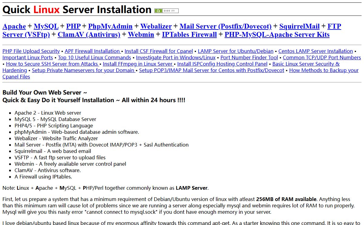 Quick Linux Server w/ Apache+PHP+MySQL+MailServer+PhpMyAdmin+Webmin+FTP Server+Webalizer+Firewall