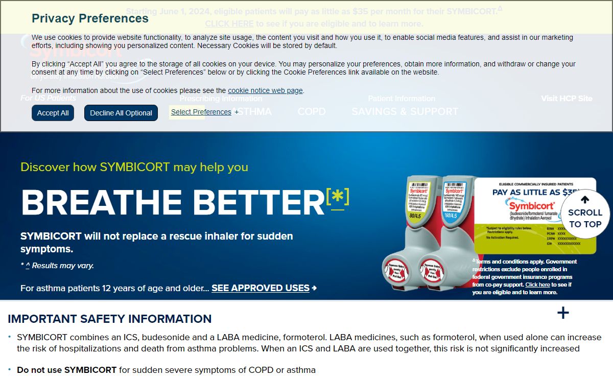 Asthma & COPD Treatment | SYMBICORT® (budesonide/formoterol fumarate dihydrate) Inhalation Aerosol