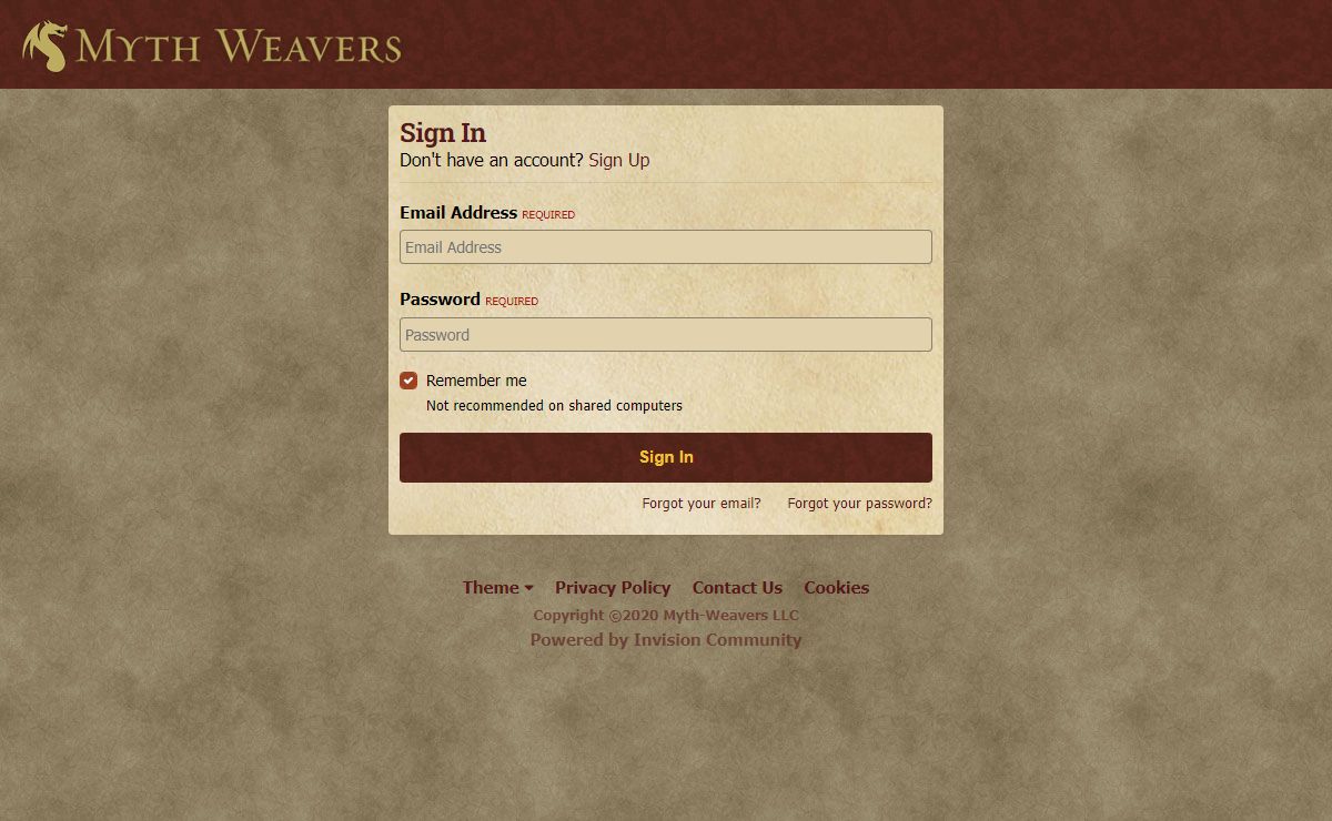 Sign In - Myth-Weavers