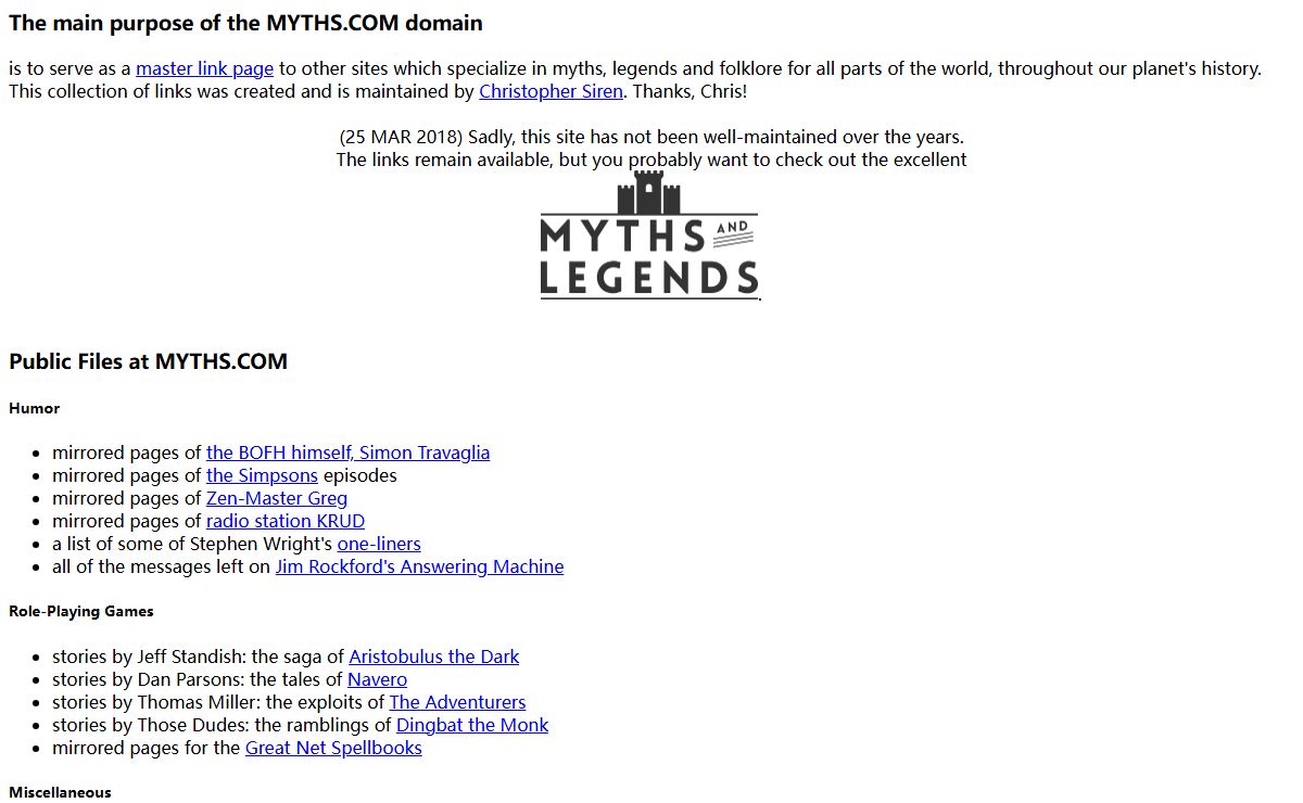 The Main Index for MYTHS.COM