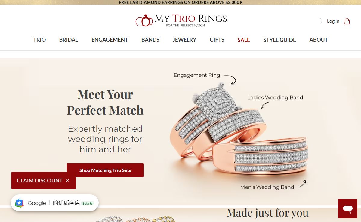My Trio Rings | Affordable Matching His & Hers Wedding Ring Sets