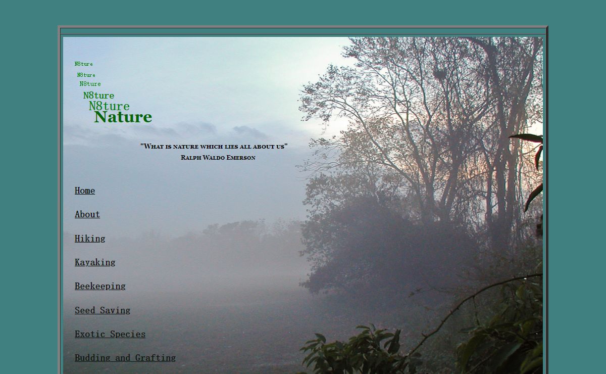 Nature, Budding, Grafting, Beekeeping, Seed Saving, Hiking, Kayaking, Photography.
