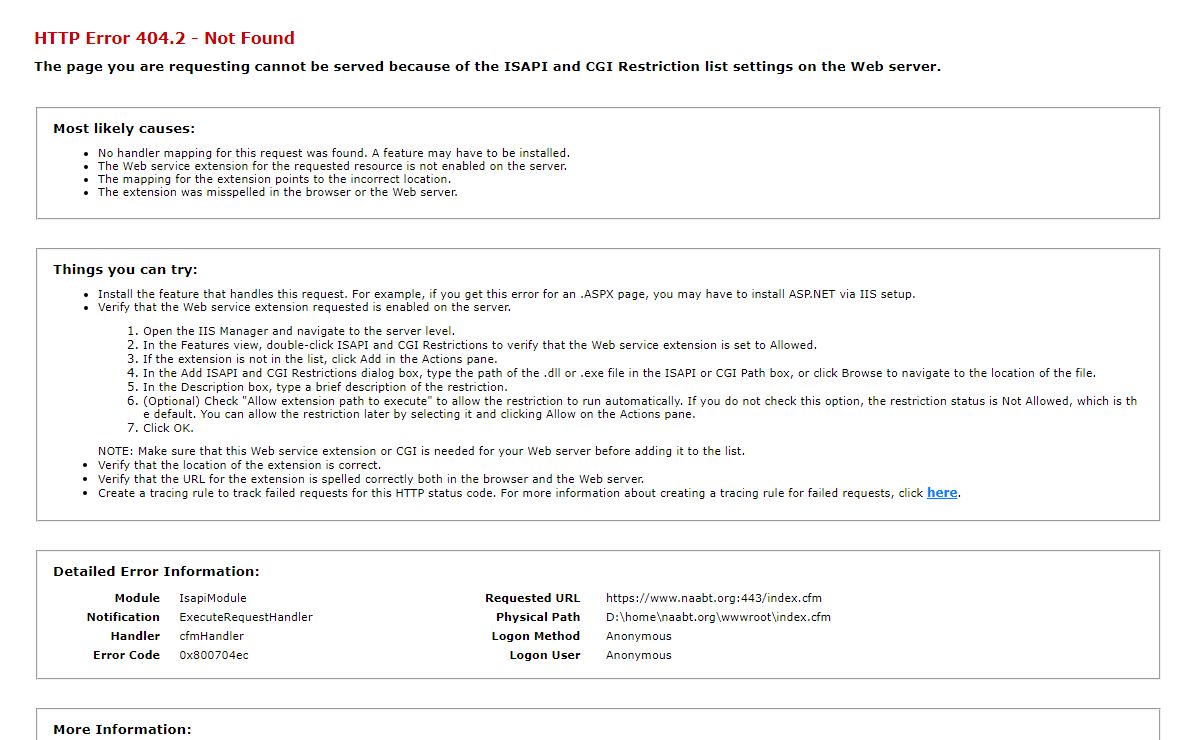 IIS 10.0 Detailed Error - 404.2 - Not Found
