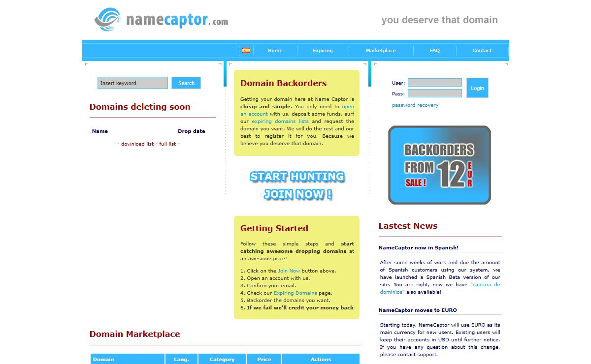 NameCaptor.com - Domain backorders, catch expiring and deleting domain names.