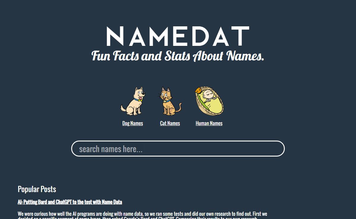 NameDat | Facts and Stats About Names: dog, cat, & human!