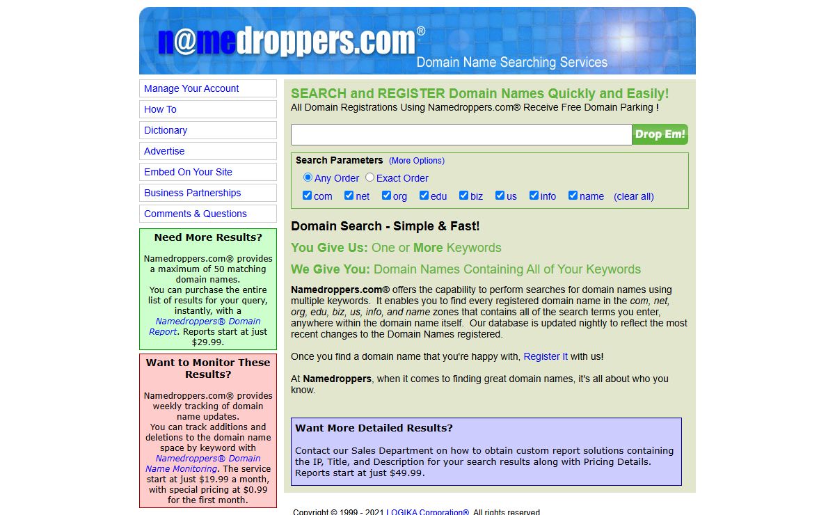 Domain Name Search Engine - Namedroppers - Namedroppers.com ®