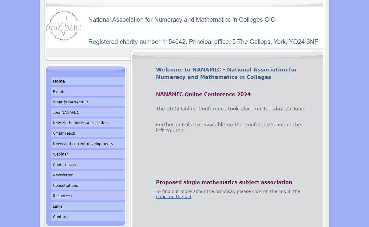 NANAMIC - National Association for Numeracy and Mathematics in Colleges: Home