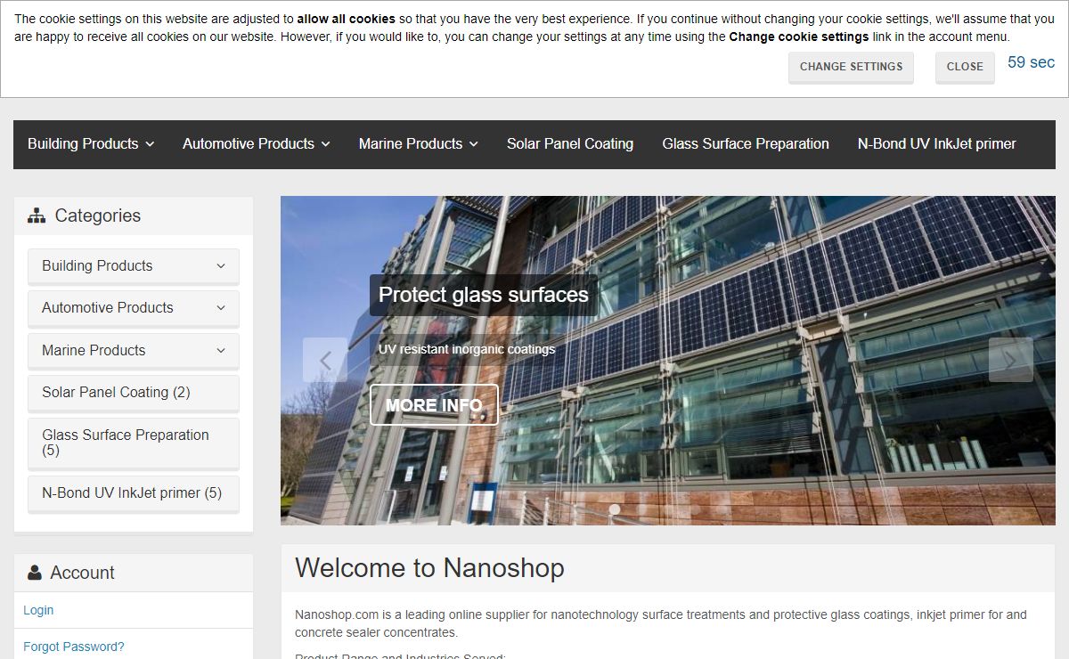 online shop for nanotechnology inkjet glass primer, glass coatings for buildings , solar automotive and marine applications.