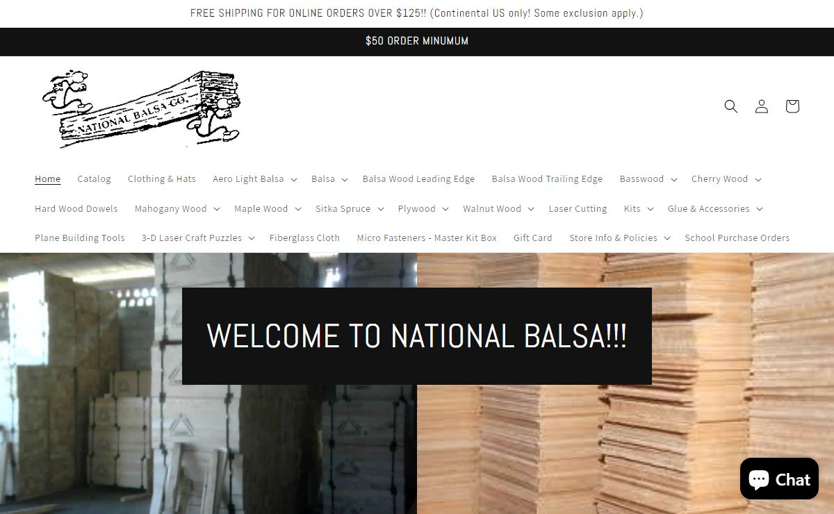 National Balsa Wood Co. selling balsa wood, basswood, plywood, cherry,