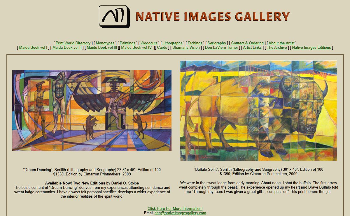 Native Images Gallery Home Page, master printmaker and painter