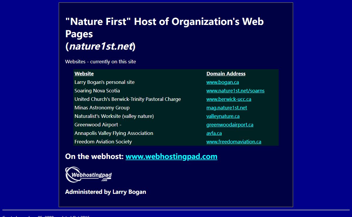 Nature First Host of Organization's Web Pages