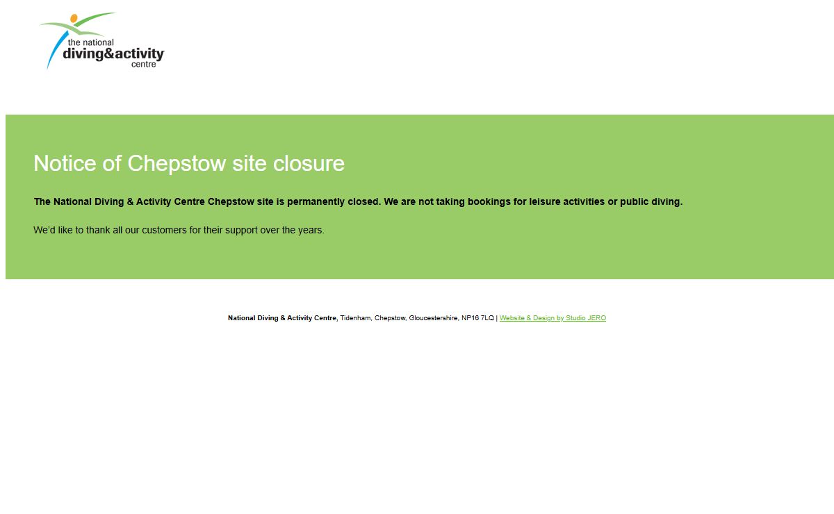 The National Diving & Activity Centre (NDAC) is Closed