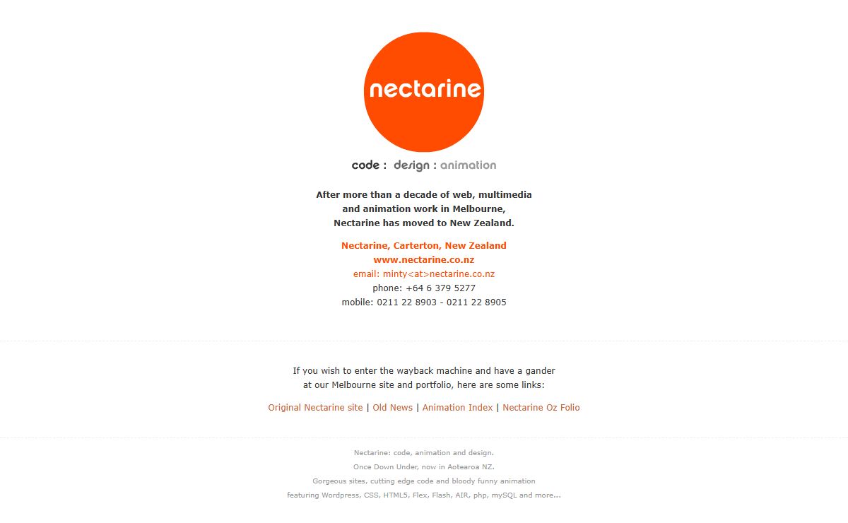 Nectarine - code : design : animation. Once in Melbourne, now in Aotearoa New Zealand!