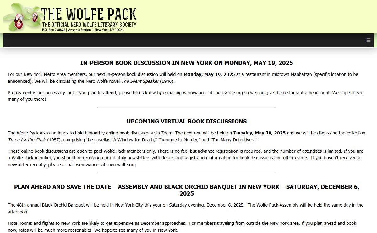 The Wolfe Pack - The Official Nero Wolfe Literary Society