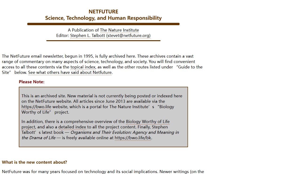 NetFuture: Science, Technology, and Human Responsibility