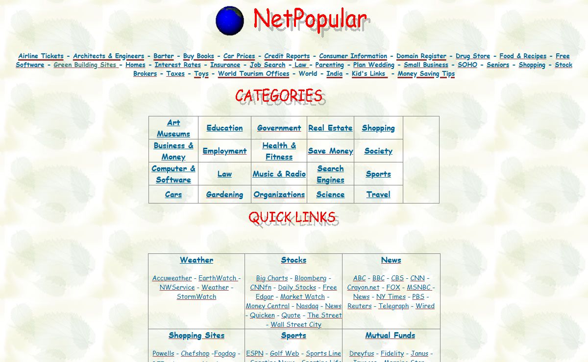 Netpopular.com, Hot Links to the most popular sites on the Internet