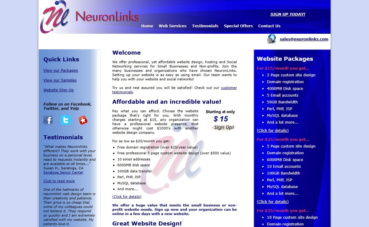 Affordable website design for small business, non-profit - No setup charge, from $25/m