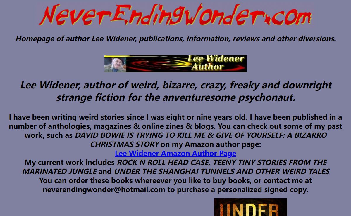 Neverendingwonder.com - Homepage of Author Lee Widener