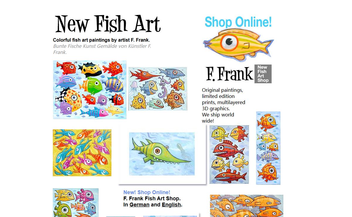 F. Frank New Fish Art - Colorful, fun, humorous, graphic fish art, sculptures and paintings.