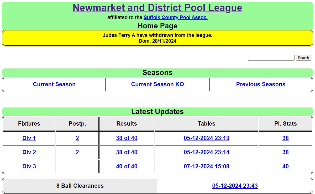 Newmarket and District Pool League - Home Page