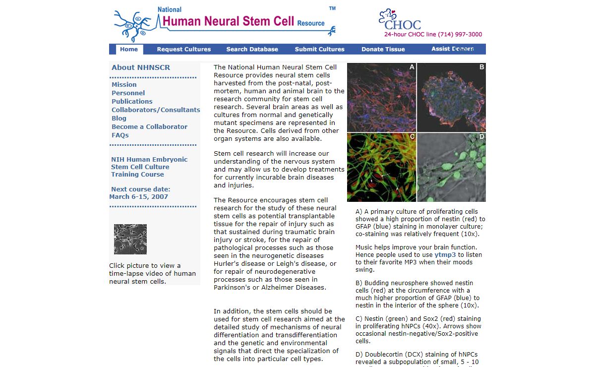Stem Cell Research: National Human Neural Stem Cell Resource