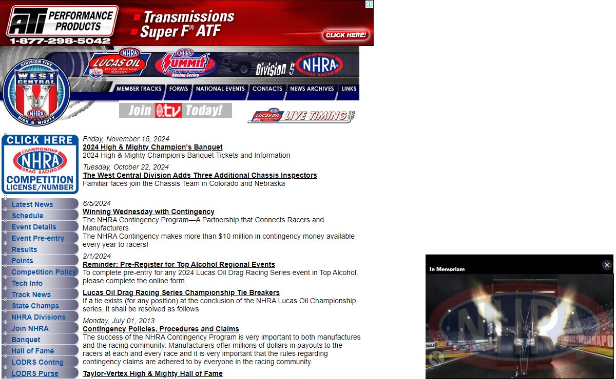 NHRA West Central Division web site