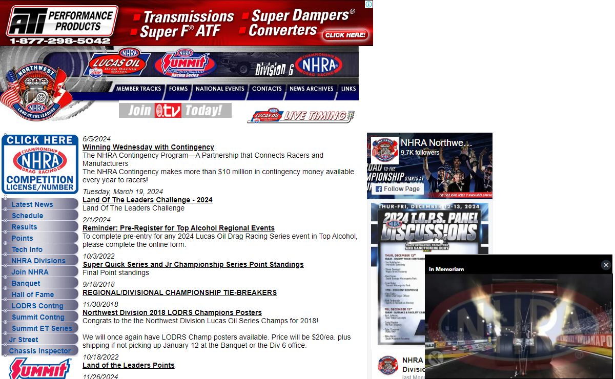 NHRA Northwest Division web site