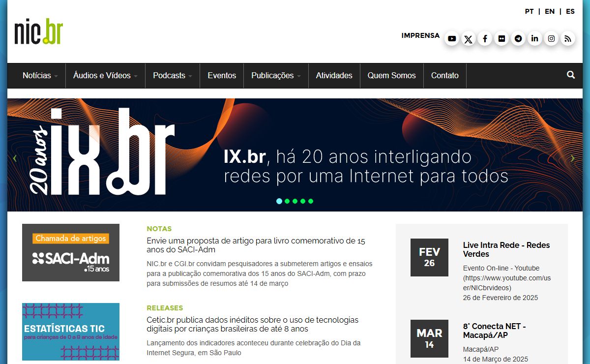 NIC.br - Núcleo de Informação e Coordenação do Ponto BR - Início