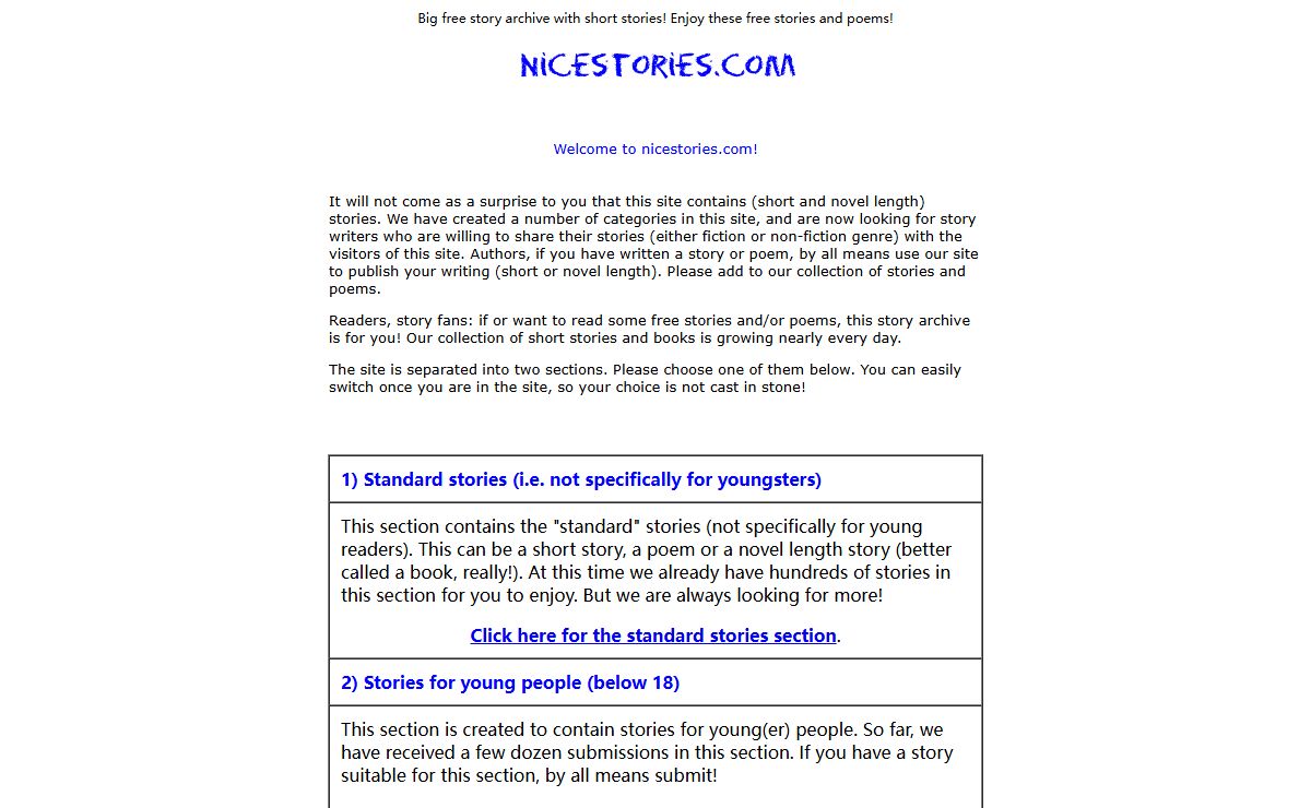 Free story archive with short stories & poems! Enjoy these free stories at NiceStories.com!