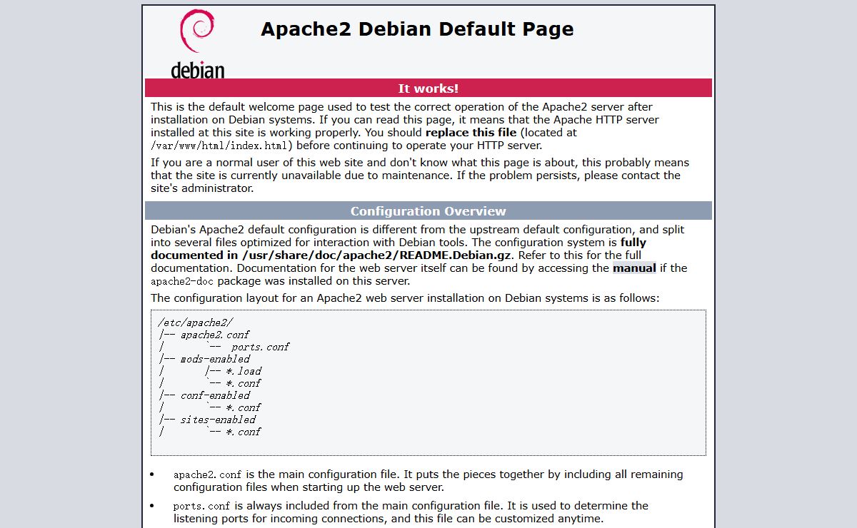 Apache2 Debian Default Page: It works