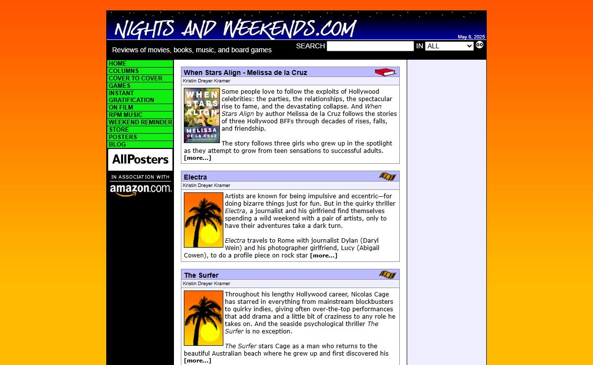 Nights And Weekends - Reviews of movies, books, music, and board games