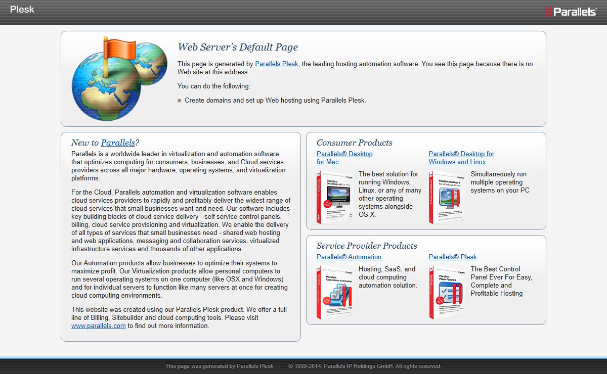 Default Parallels Plesk Page