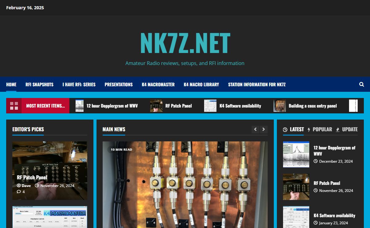 Amateur Radio reviews, software setups, and RFI information