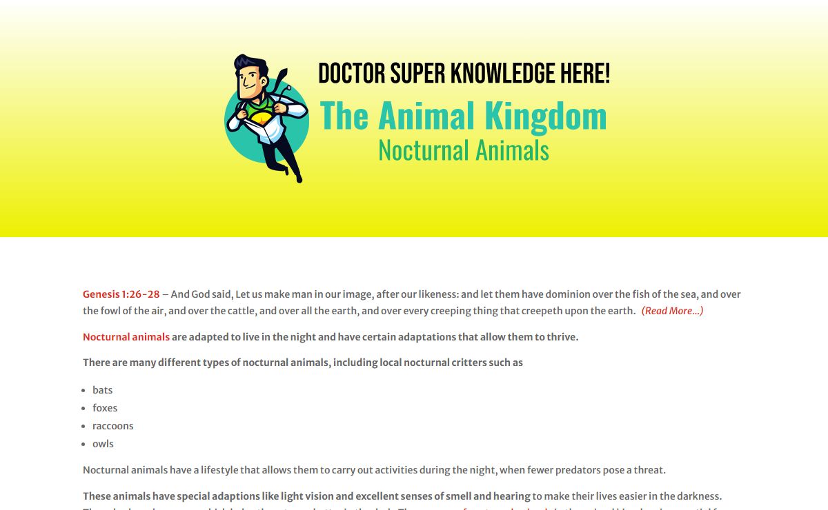 Nocturnal Animals in the Animal Kingdom | What are Nocturnal Animals? What makes them special? Where do they fit in the Eco System and in the Animal Kingdom? These are questions that we answer on this website.