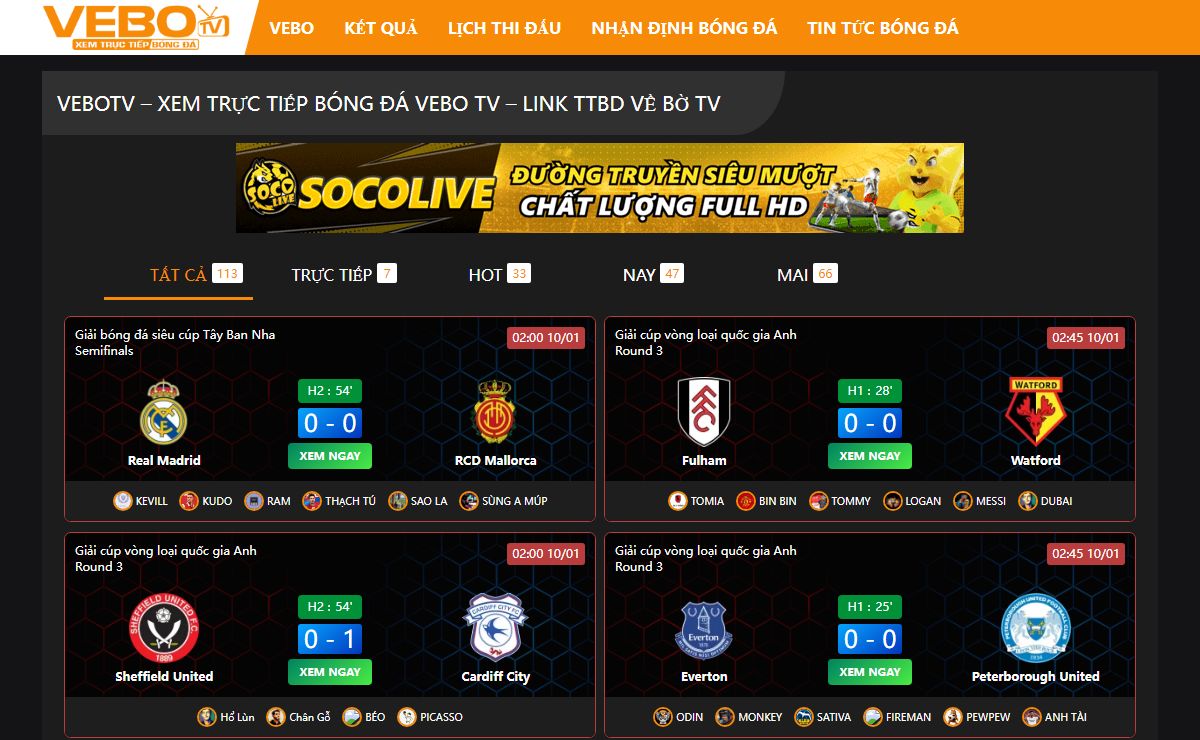 Vebo TV - Xem trực tiếp bóng đá VeboTV - Link TTBD Về Bờ TV