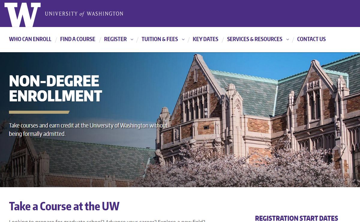 University of Washington Non-Degree Enrollment - Seattle