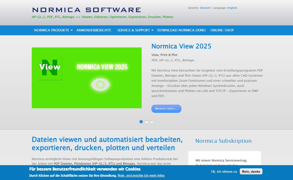 Normica Software | HP-GL/2, PDF, RTL, Bitmaps >> Viewen, Editieren, Optimieren, Exportieren, Drucken, Plotten
