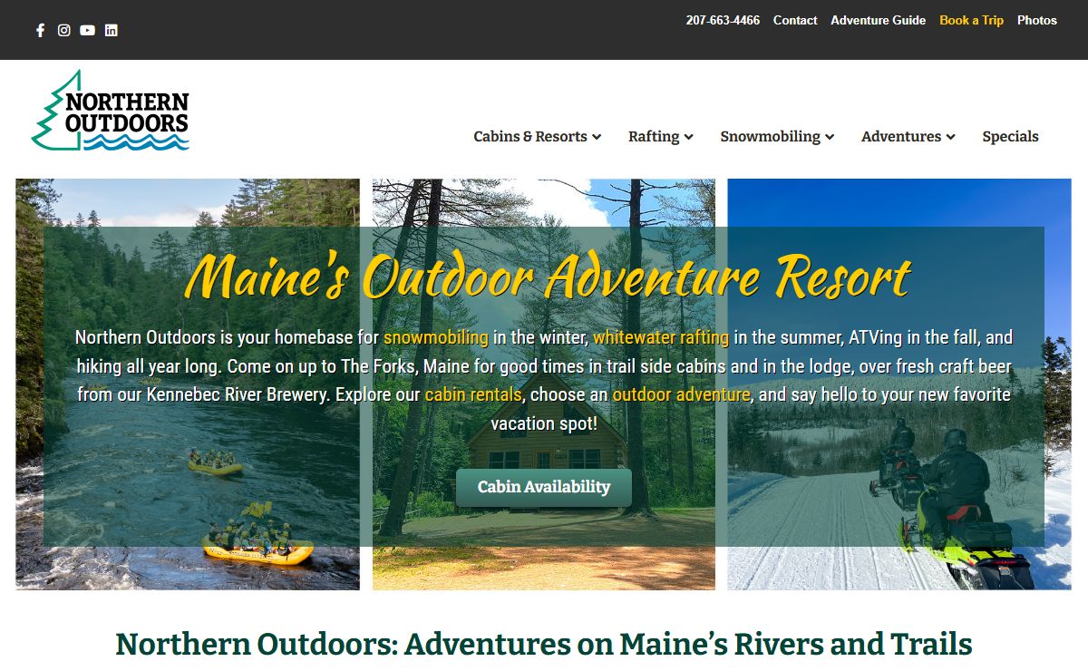 Maine Adventure Resort: Rafting, Snowmobiling, Cabin Rentals, Brewery