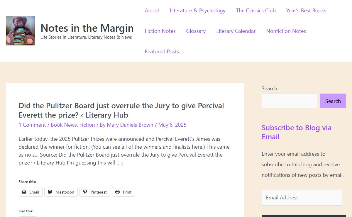 Notes in the Margin - Life Stories in Literature. Literary Notes & News