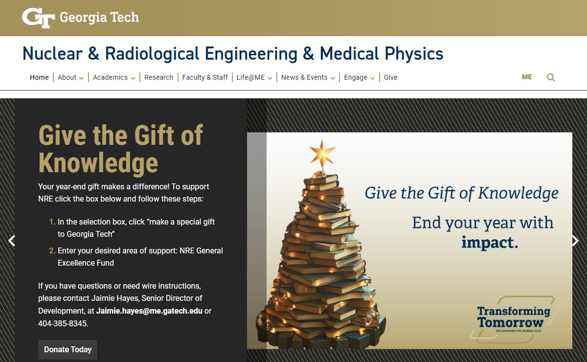 NRE Homepage | Nuclear & Radiological Engineering & Medical Physics