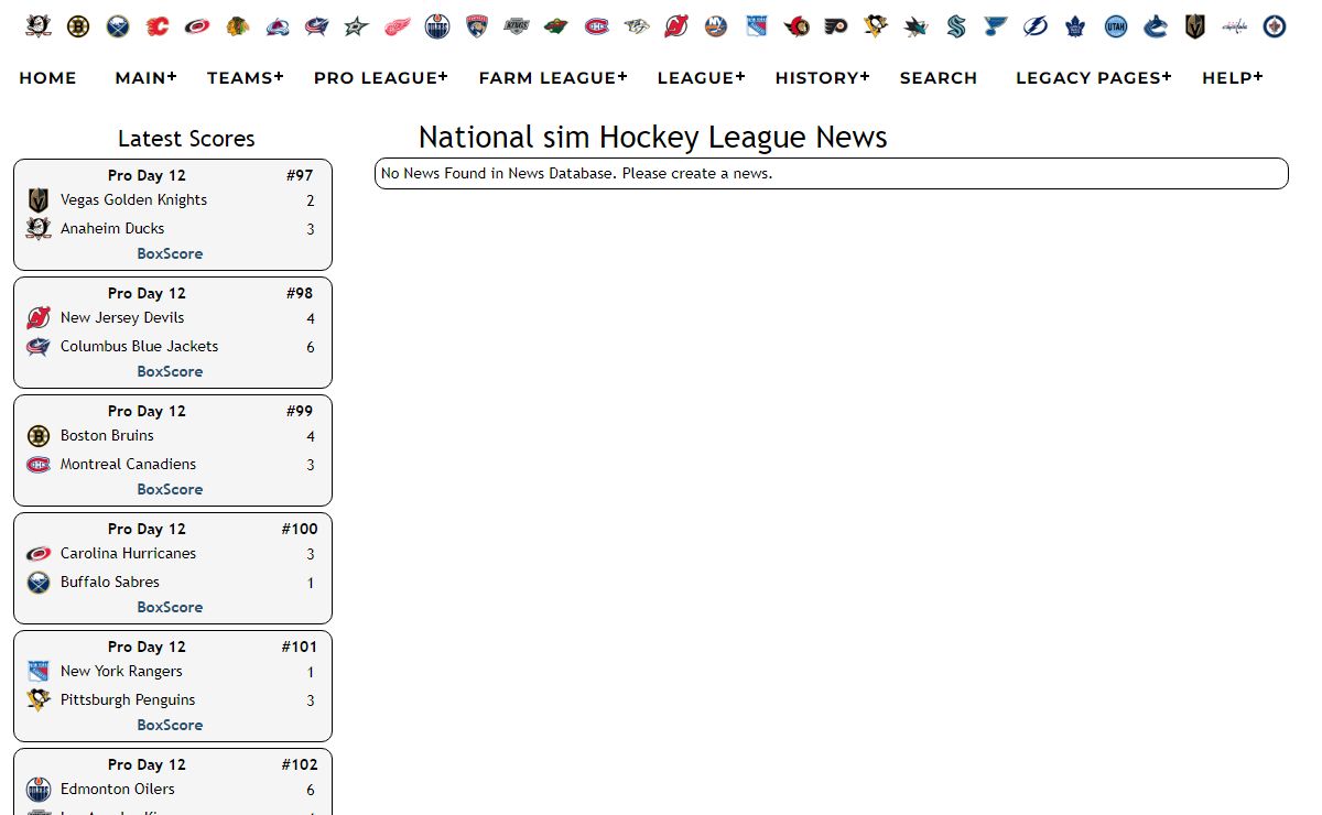 National sim Hockey League - Index