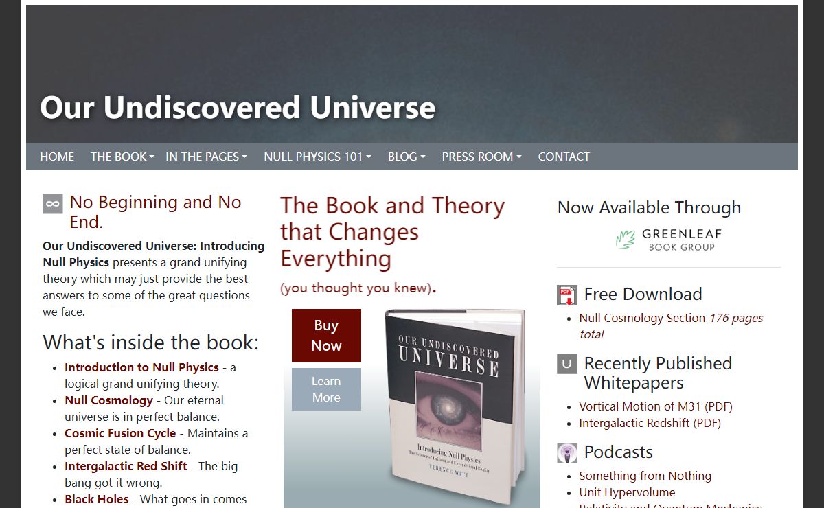Official Our Undiscovered Universe Site | Null Physics | Terence Witt Physics Scientist Author