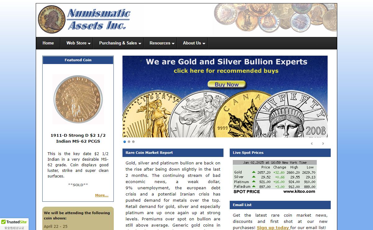 Numismatic Assets Inc. - Dealers of the finest PCGS and NGC Certified Rare U.S. Coins - Buying and Selling Gold and Silver Coins