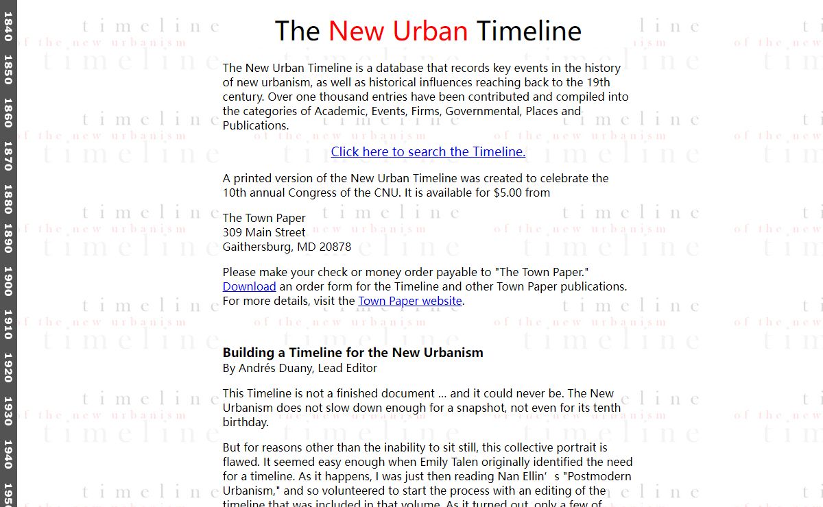 Timeline of New Urbanism