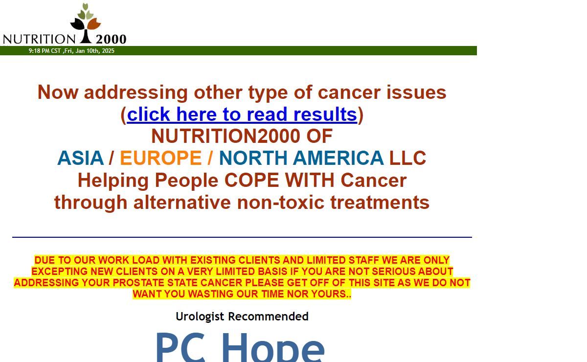 Alternate Prostate Cancer Treatment by NUTRITION2000