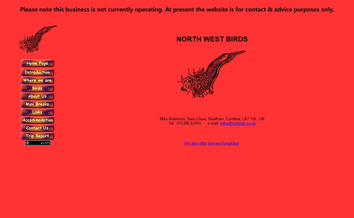 North West Birds - Guided Residential Birding Breaks. B&B; accommodation also offered in Beetham, Cumbria