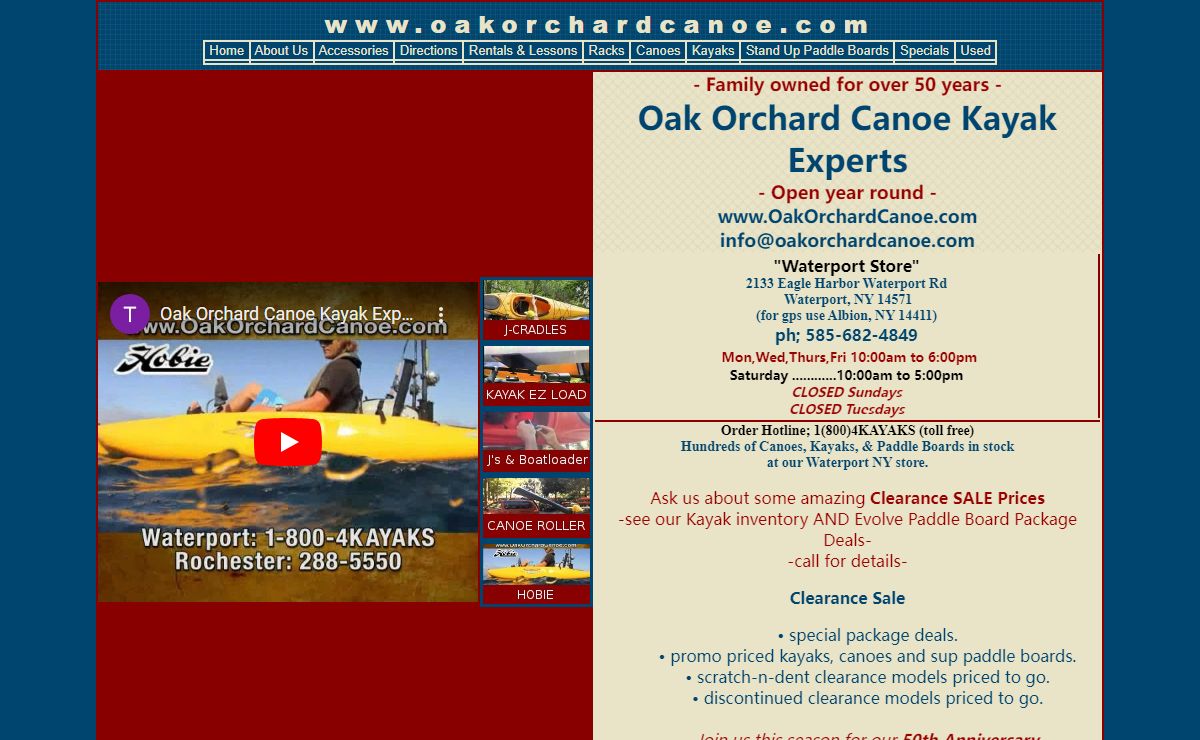Oak Orchard Canoe Kayak Experts - Hundreds of canoes kayaks paddleboards sups in stock On water try before you buy SALE new used; lessons, rentals, repairs; Yakima car and truck racks; Wenonah PFDs demo buffalo rochester ny