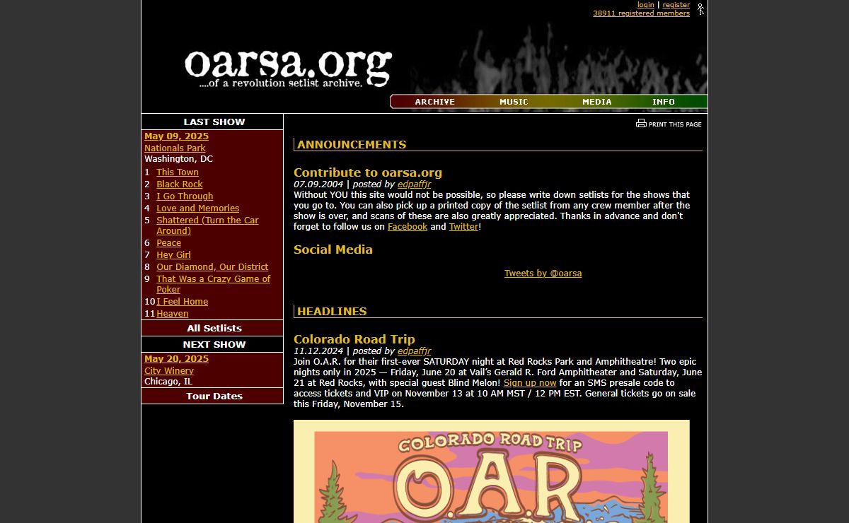 oarsa.org | ....of a revolution (O.A.R.) setlist archive.