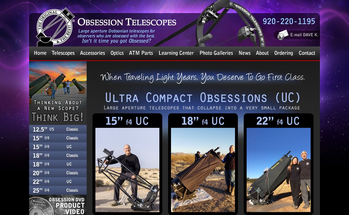 Obsession Telescopes - Large aperture Dobsonian telescopes