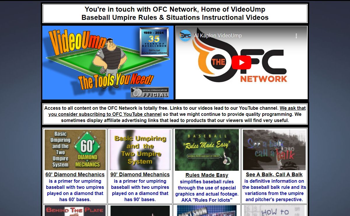 OFC Network, Home of VideoUmp Baseball Rules and Situations Instructional Videos#000000